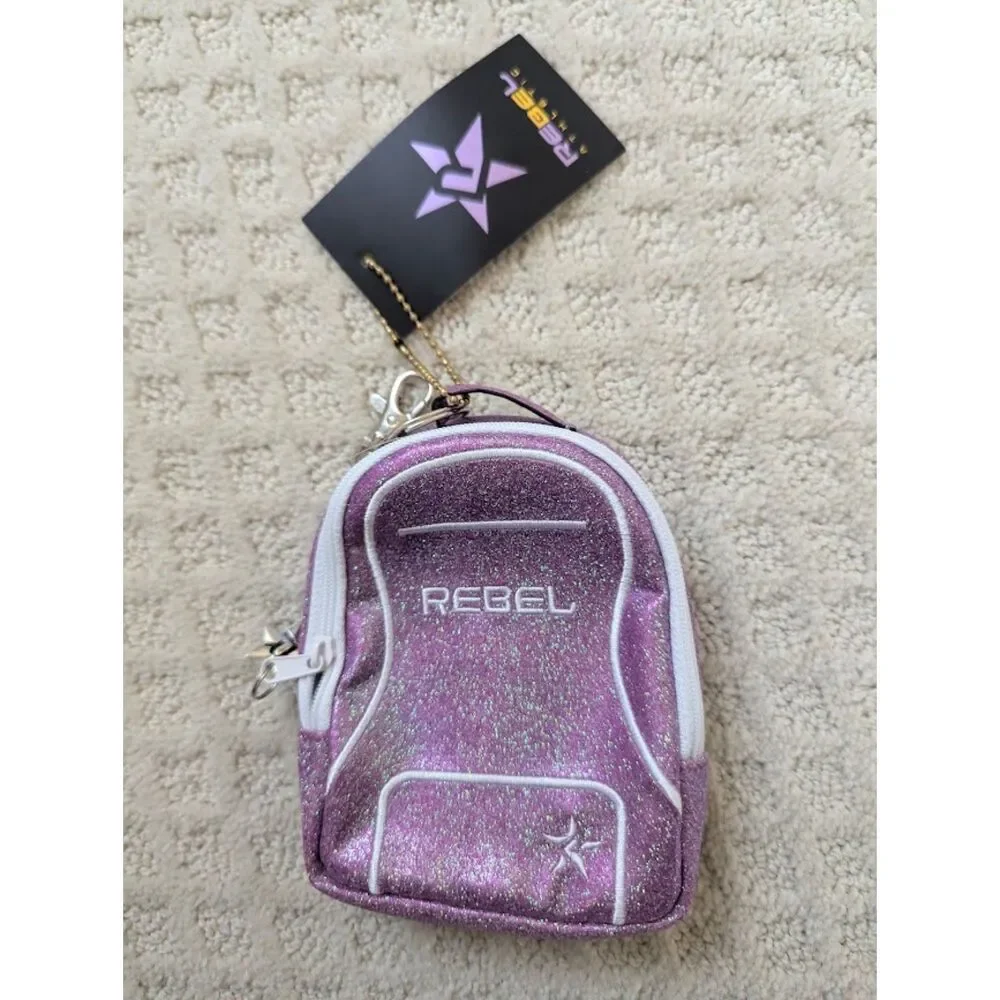 NWT Rebel Athletic backpack keychain coin bag charm cheer dance glitter purple